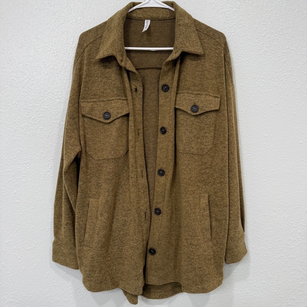 Zenana Heathered Brown Knit Button Down Shacket Jacket HJ-2144D4 Womens Small